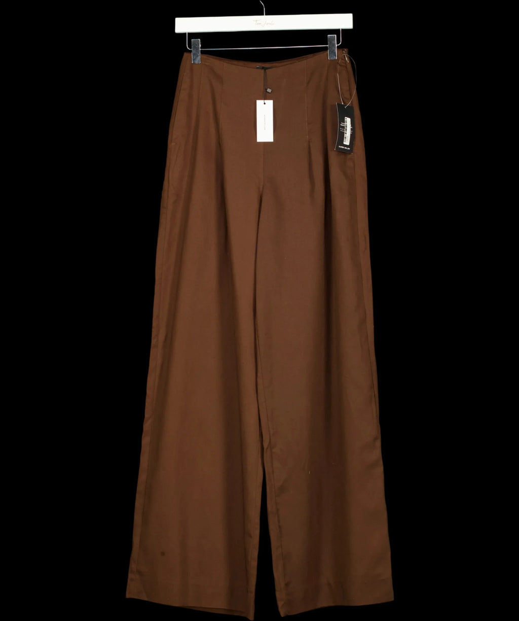 KAREN MILLEN Brown Tailored Linen Wide Leg Trouser Chocolate BROWN, size UK 6 — detail