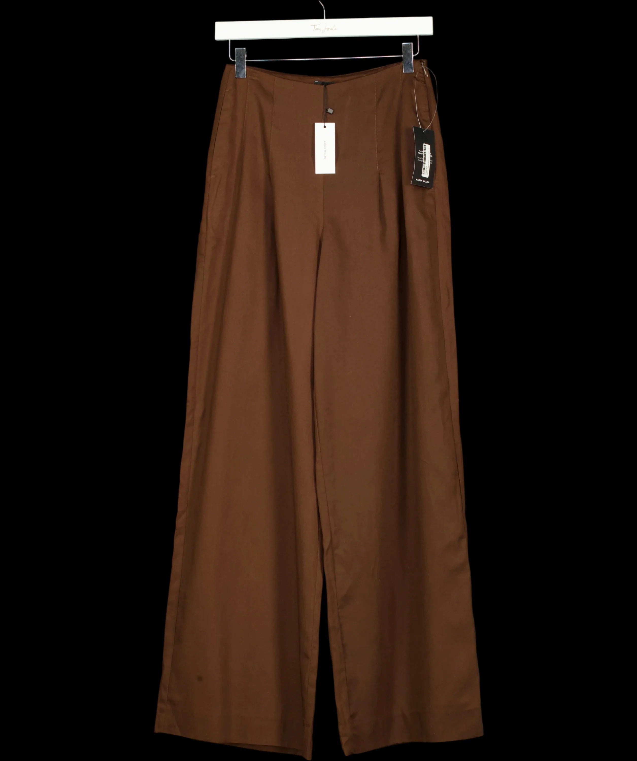 KAREN MILLEN Brown Tailored Linen Wide Leg Trouser Chocolate BROWN, size UK 6 — detail
