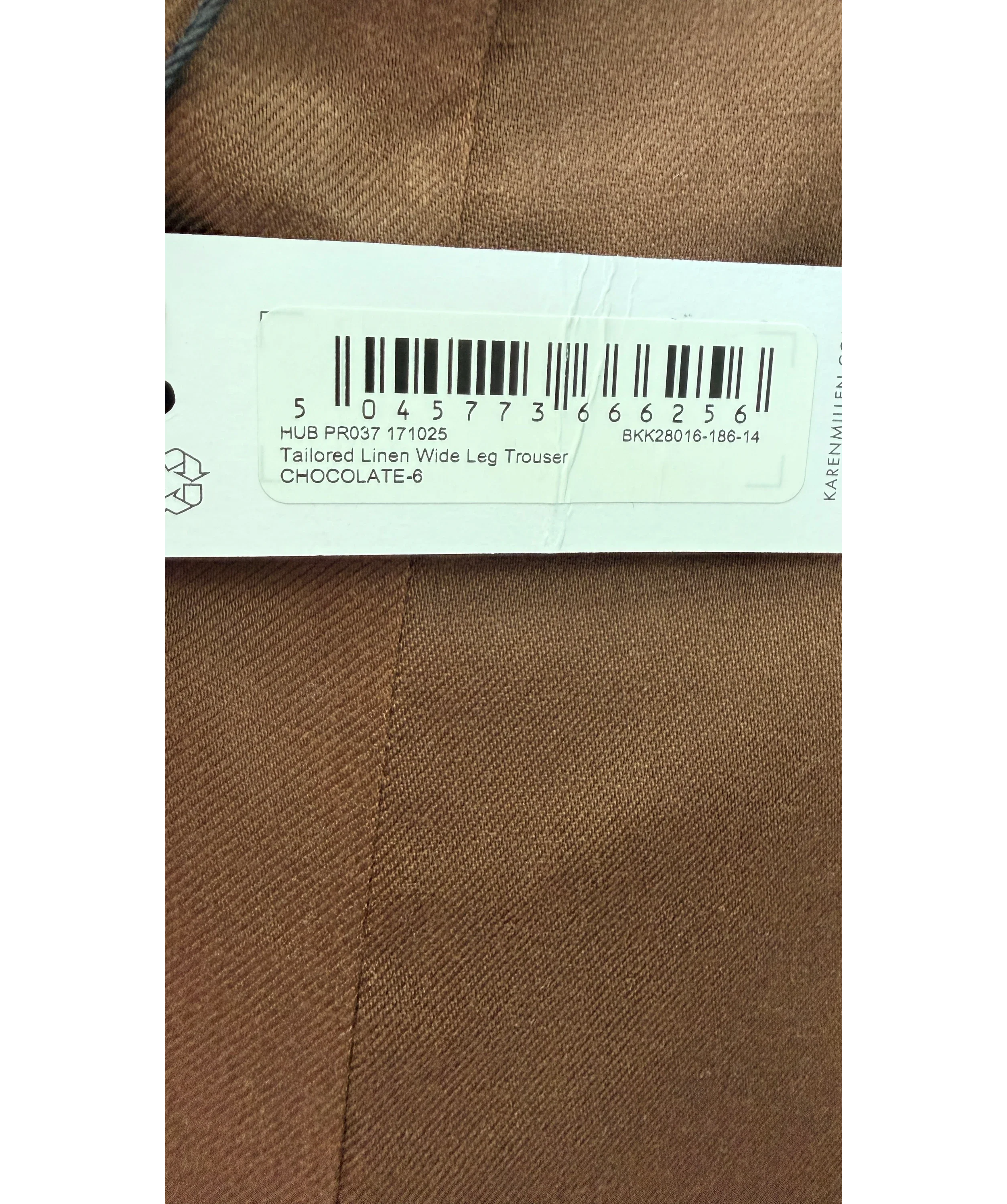 KAREN MILLEN Brown Tailored Linen Wide Leg Trouser Chocolate BROWN, size UK 6 — care label