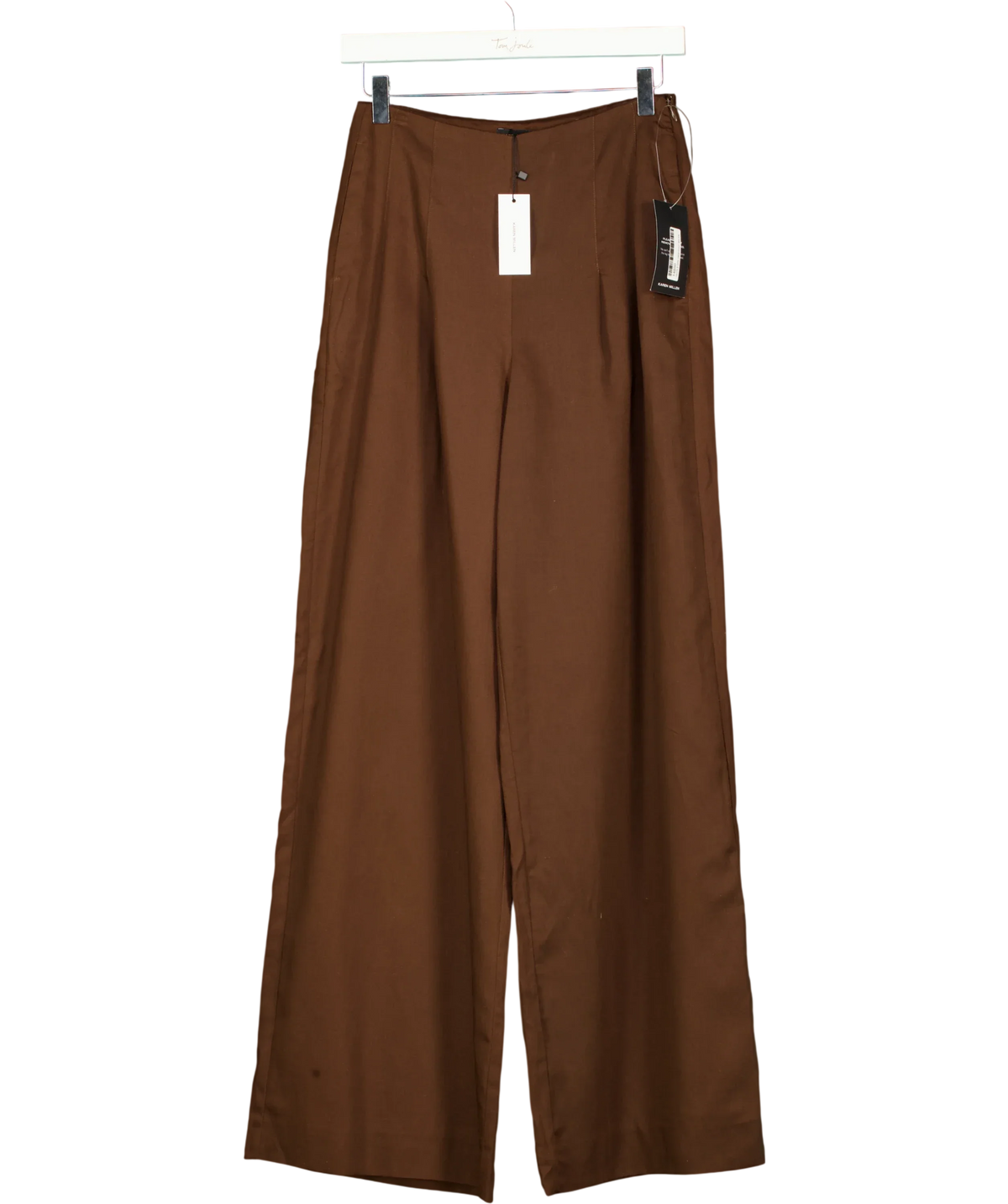 KAREN MILLEN Brown Tailored Linen Wide Leg Trouser Chocolate BROWN, size UK 6 — front