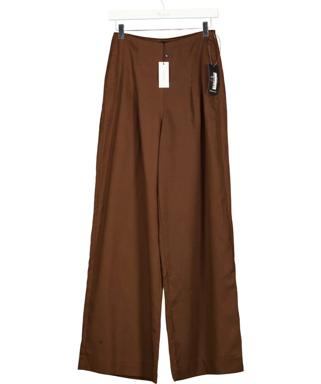 KAREN MILLEN Brown Tailored Linen Wide Leg Trouser Chocolate BROWN, size UK 6 — front