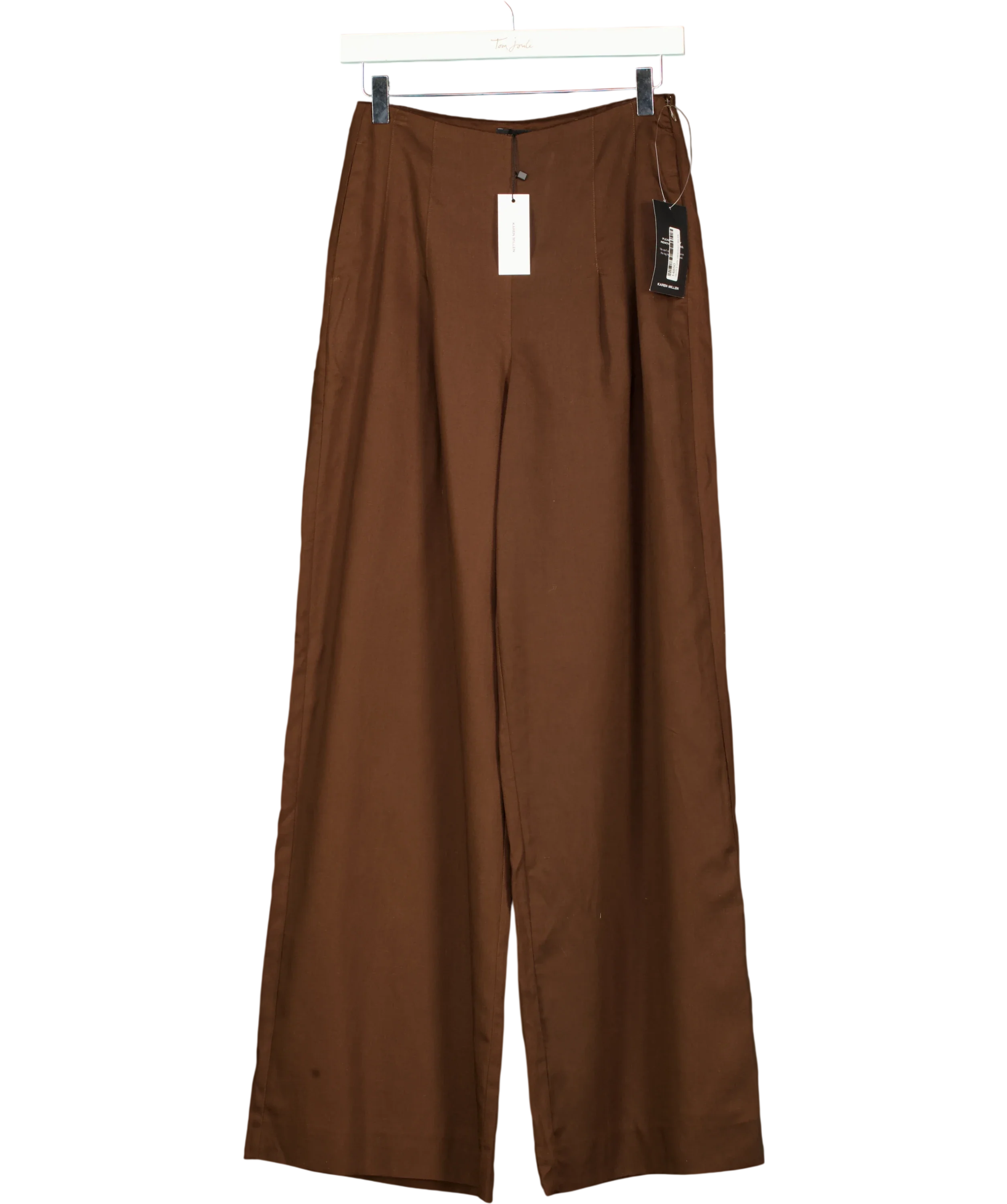 KAREN MILLEN Brown Tailored Linen Wide Leg Trouser Chocolate BROWN, size UK 6 — front