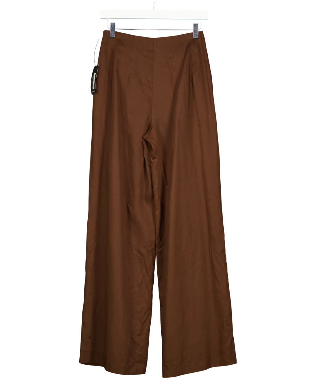 KAREN MILLEN Brown Tailored Linen Wide Leg Trouser Chocolate BROWN, size UK 6 — back