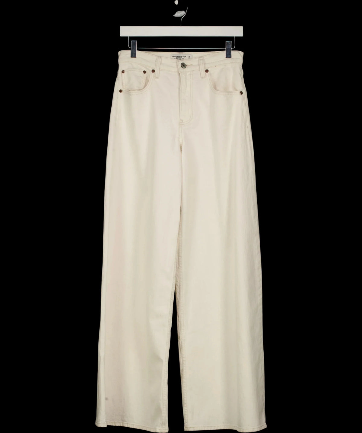 ABERCROMBIE & FITCH Cream Linen-Blend High Rise Ultra Wide Leg Jean Ecru CREAM, size W25 — detail