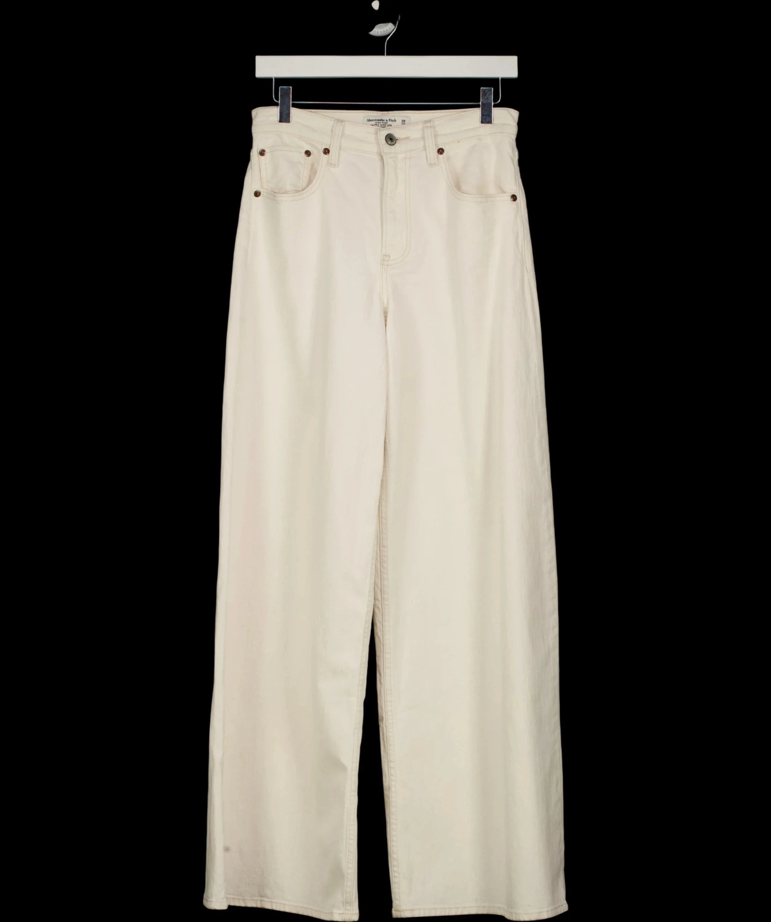 ABERCROMBIE & FITCH Cream Linen-Blend High Rise Ultra Wide Leg Jean Ecru CREAM, size W25 — detail