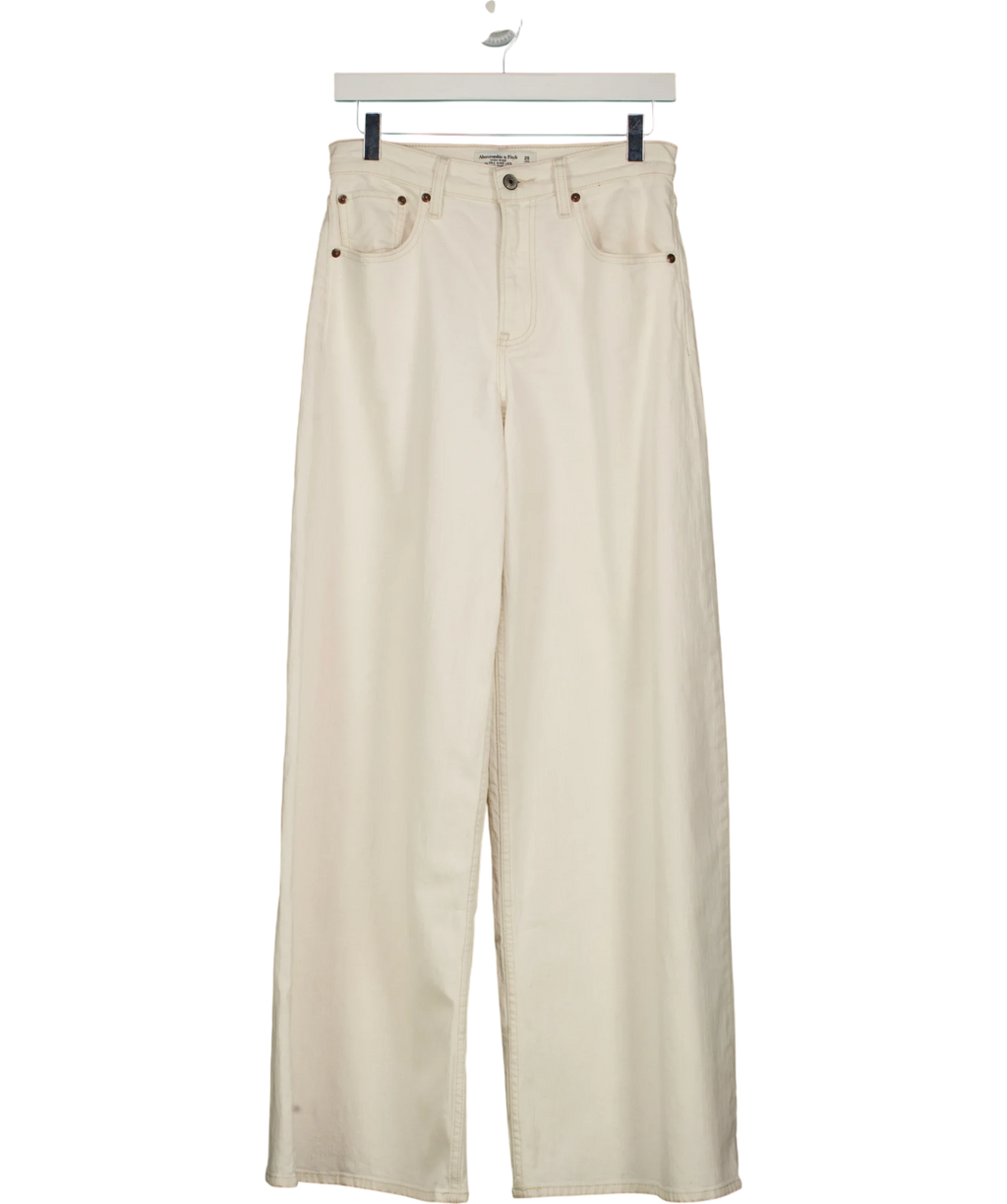 ABERCROMBIE & FITCH Cream Linen-Blend High Rise Ultra Wide Leg Jean Ecru CREAM, size W25 — front