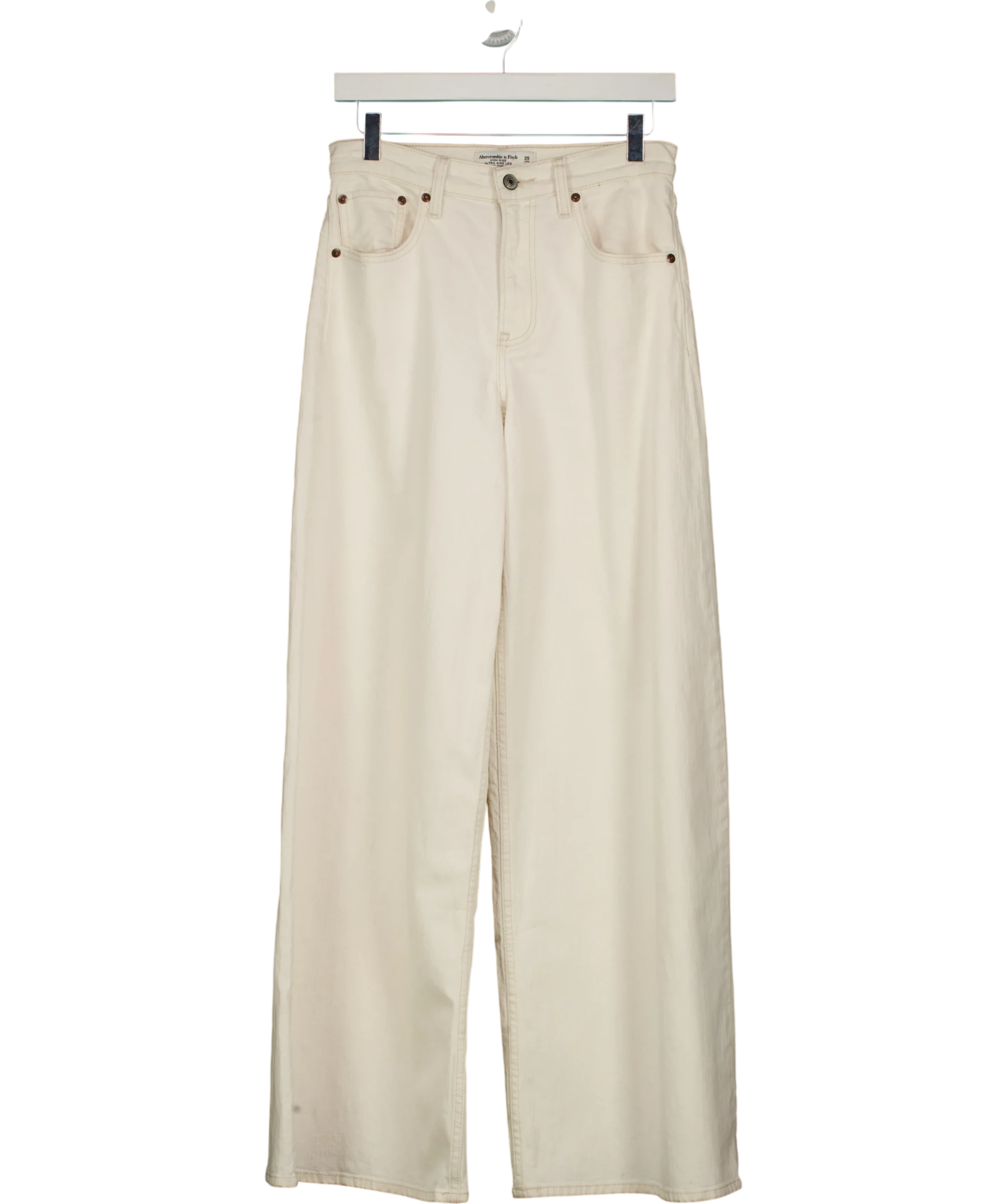 ABERCROMBIE & FITCH Cream Linen-Blend High Rise Ultra Wide Leg Jean Ecru CREAM, size W25 — front