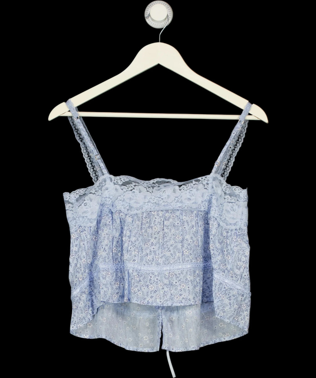 ABERCROMBIE & FITCH Blue Lace-Trim Cinched Button-Through Cami Blue FLORAL, size UK XS — label