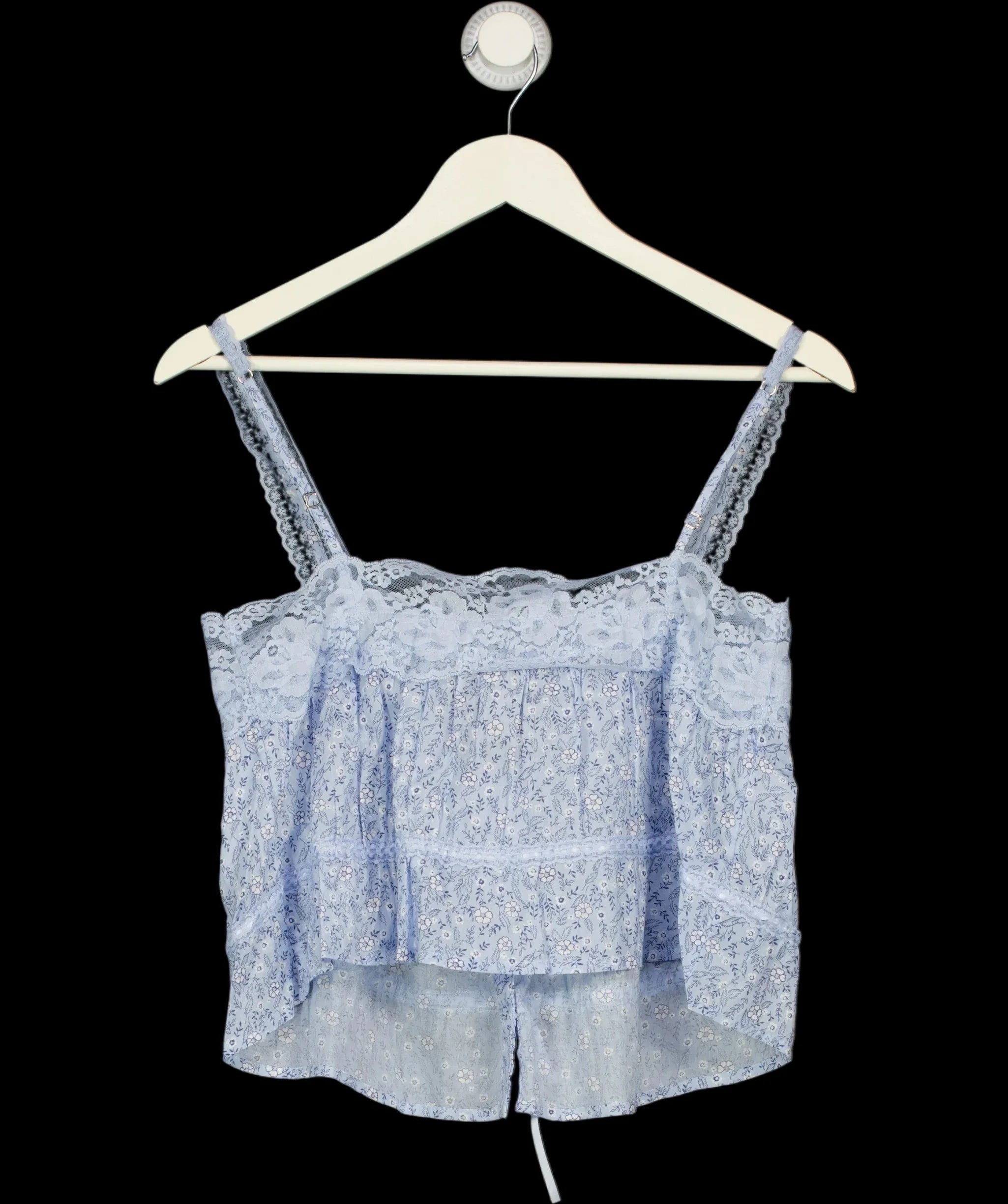 ABERCROMBIE & FITCH Blue Lace-Trim Cinched Button-Through Cami Blue FLORAL, size UK XS — label
