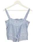 ABERCROMBIE & FITCH Blue Lace-Trim Cinched Button-Through Cami Blue FLORAL, size UK XS — front