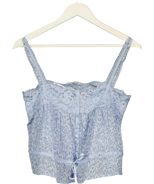 ABERCROMBIE & FITCH Lace-trim Cinched Button-through Cami Blue Floral UK XS
