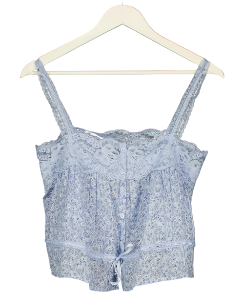 ABERCROMBIE & FITCH Blue Lace-Trim Cinched Button-Through Cami Blue FLORAL, size UK XS — front