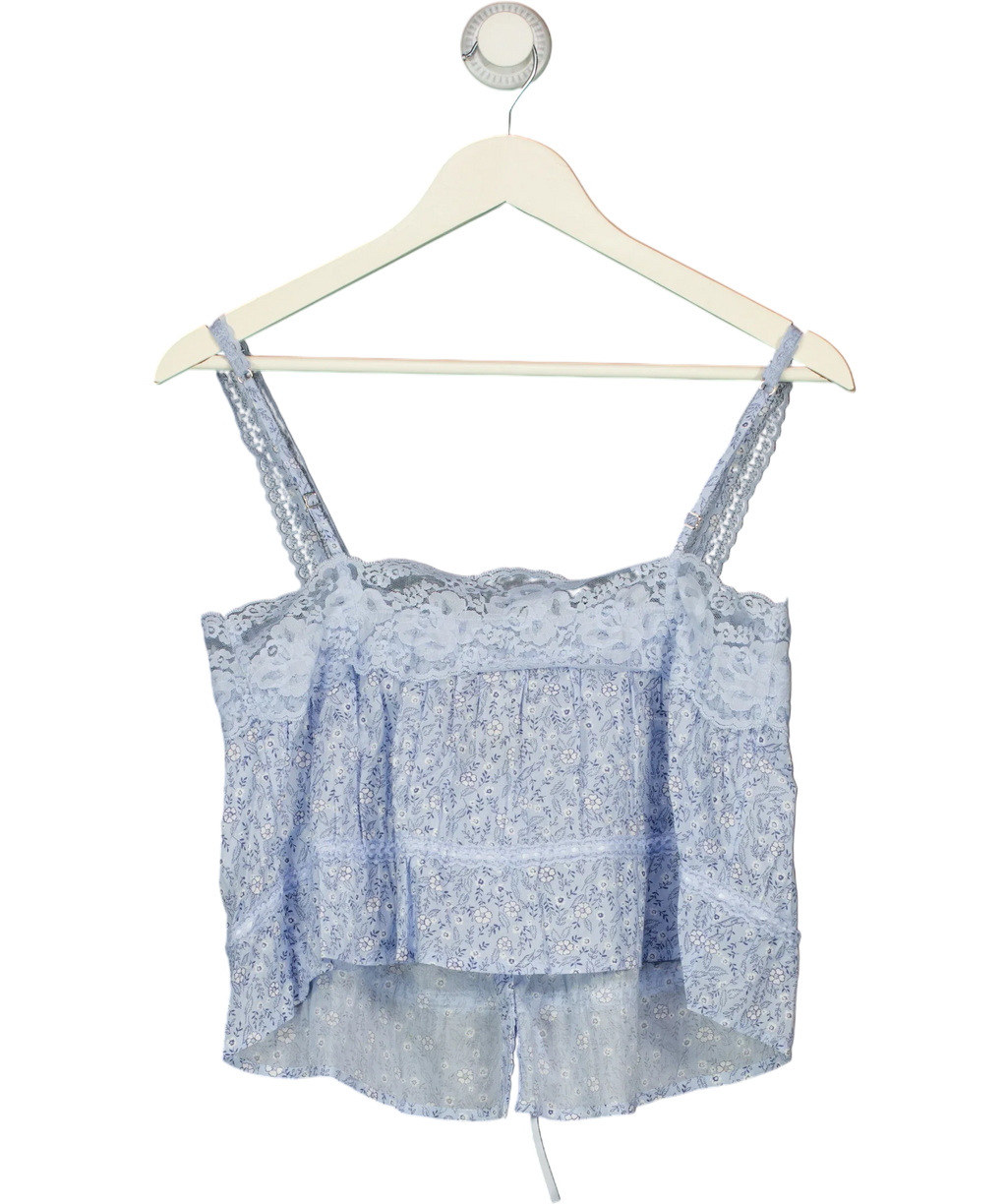 ABERCROMBIE & FITCH Blue Lace-Trim Cinched Button-Through Cami Blue FLORAL, size UK XS — back