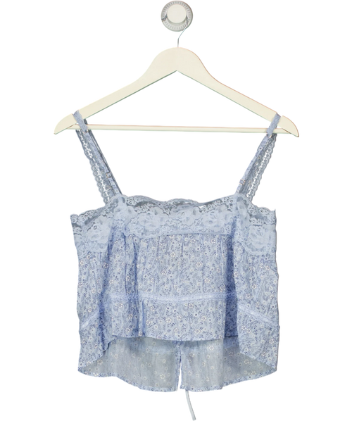 ABERCROMBIE & FITCH Blue Lace-Trim Cinched Button-Through Cami Blue FLORAL, size UK XS — back