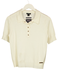 KAREN MILLEN Cream Supersoft Knit Short Sleeve Polo Top Cream, size UK XS — front