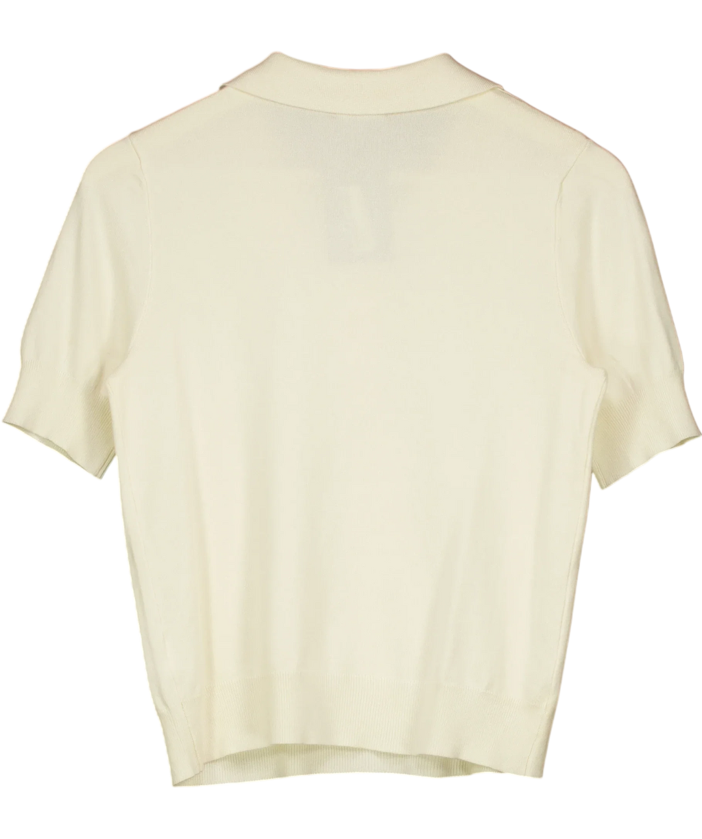 KAREN MILLEN Cream Supersoft Knit Short Sleeve Polo Top Cream, size UK XS — back