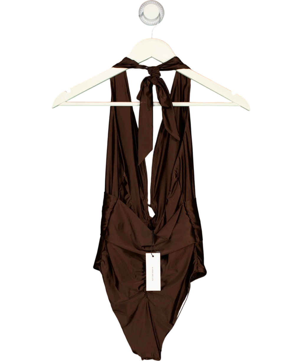 KAREN MILLEN Brown Halter Plunging Ring Detail One-Piece Swimsuit Brown, size UK XS — back