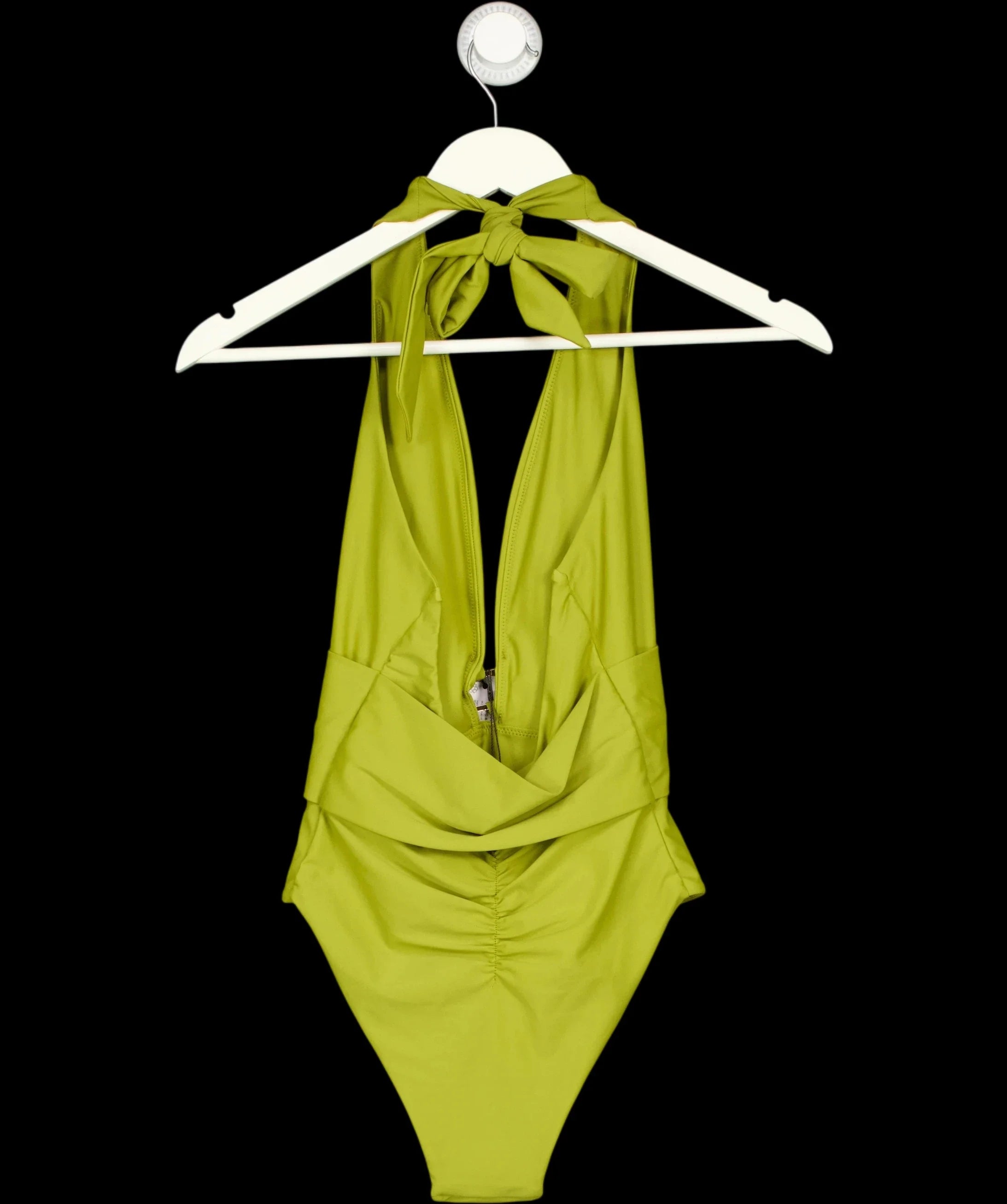 KAREN MILLEN Green Halter Plunging Ring Detail One-piece Swimsuit, size UK XS — label