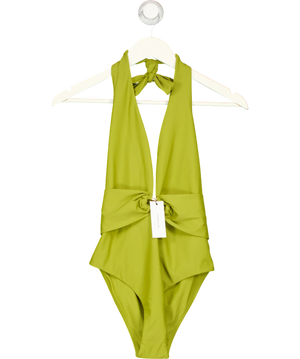KAREN MILLEN Green Halter Plunging Ring Detail One-piece Swimsuit UK XS