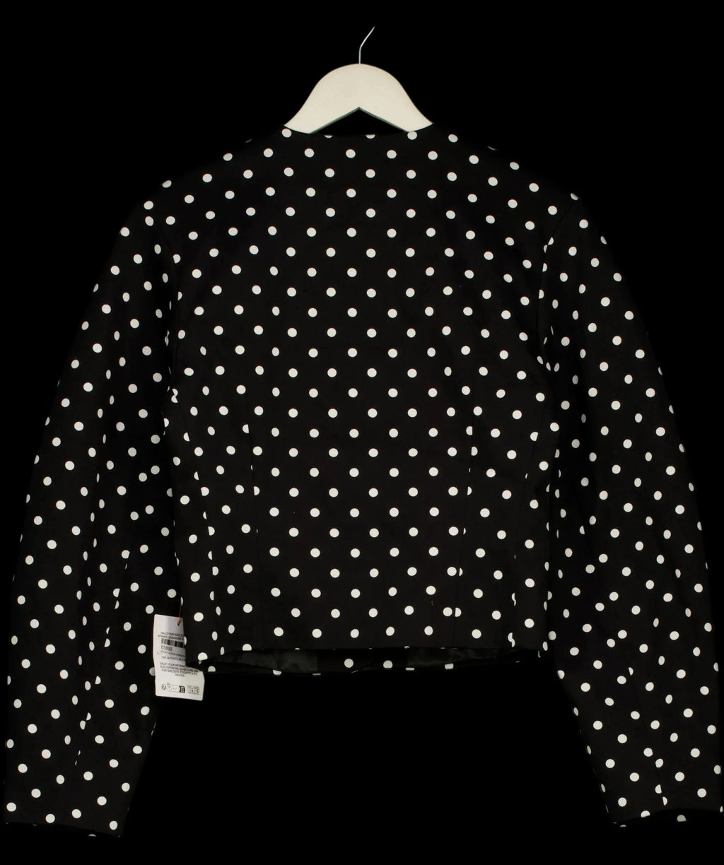 ASOS Black Collarless Blazer with Volume Sleeve in Mono Spot, size UK 8 — label