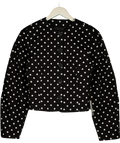 ASOS Black Collarless Blazer with Volume Sleeve in Mono Spot, size UK 8 — front