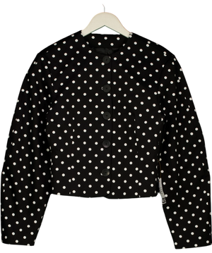 ASOS Black Collarless Blazer With Volume Sleeve In Mono Spot UK 8