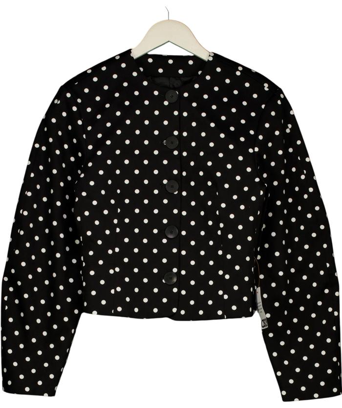 ASOS Black Collarless Blazer With Volume Sleeve In Mono Spot UK 8