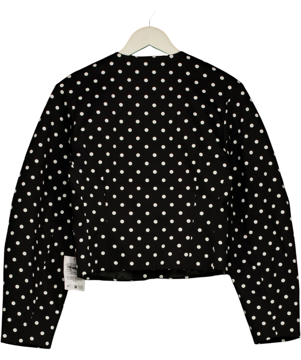 ASOS Black Collarless Blazer with Volume Sleeve in Mono Spot, size UK 8 — back