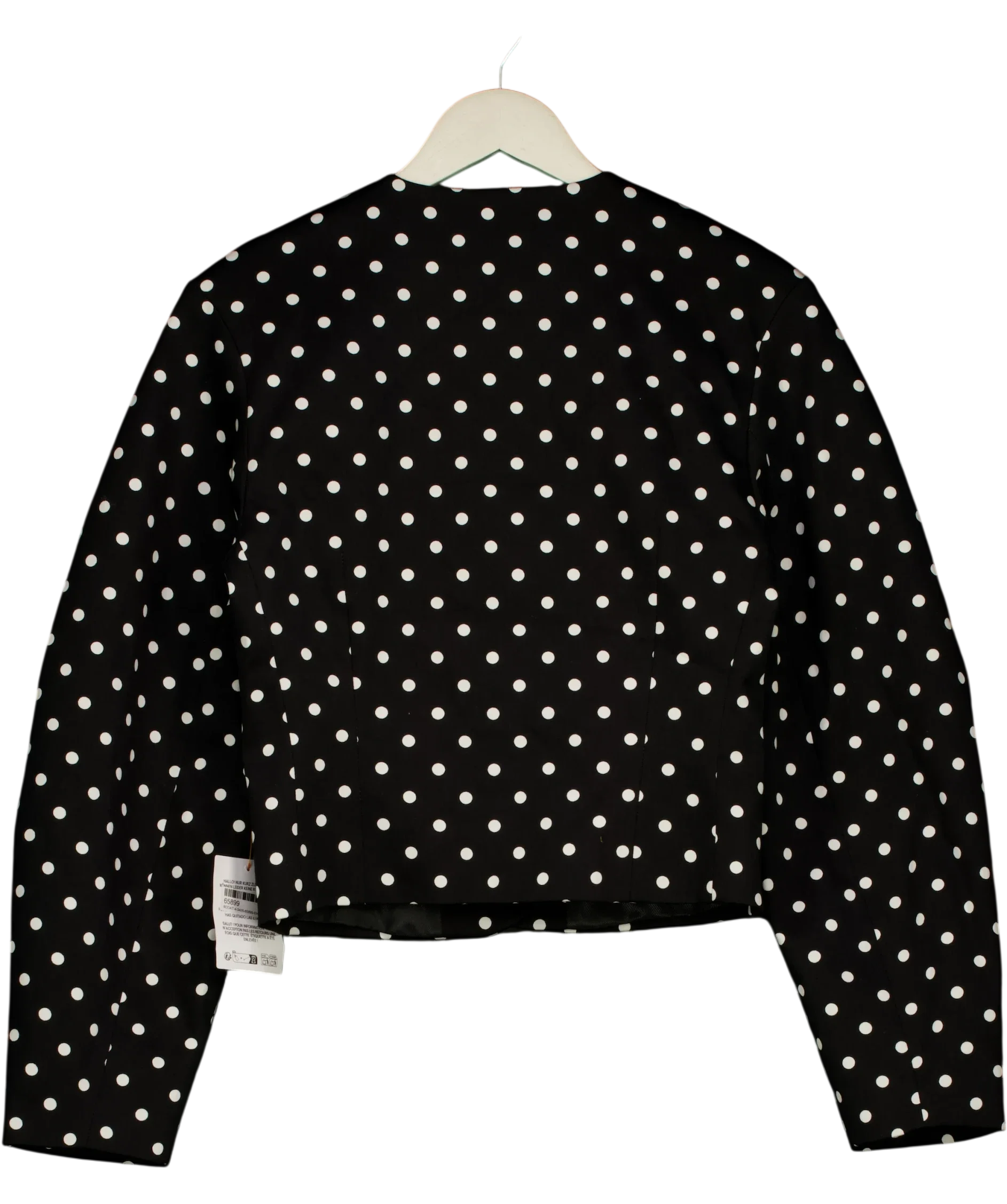 ASOS Black Collarless Blazer with Volume Sleeve in Mono Spot, size UK 8 — back