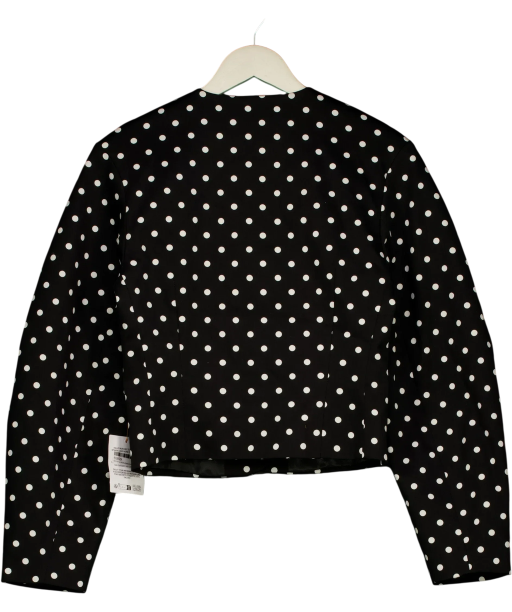 ASOS Black Collarless Blazer with Volume Sleeve in Mono Spot, size UK 8 — back