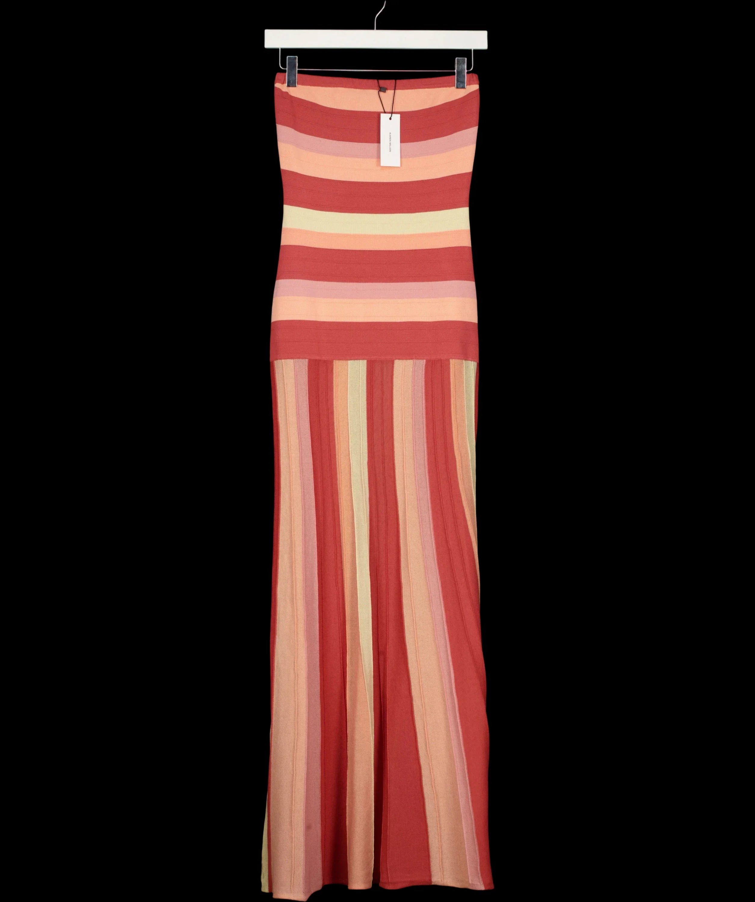 KAREN MILLEN Pink Striped Bardot Knit Maxi Dress Coral  PINK, size UK XS — detail