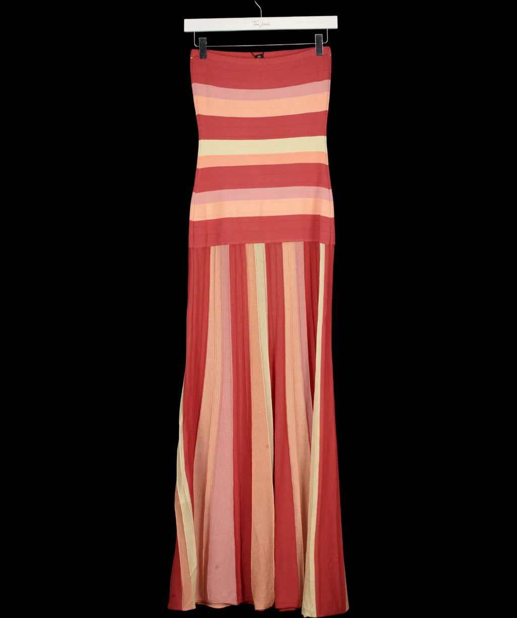 KAREN MILLEN Pink Striped Bardot Knit Maxi Dress Coral  PINK, size UK XS — label