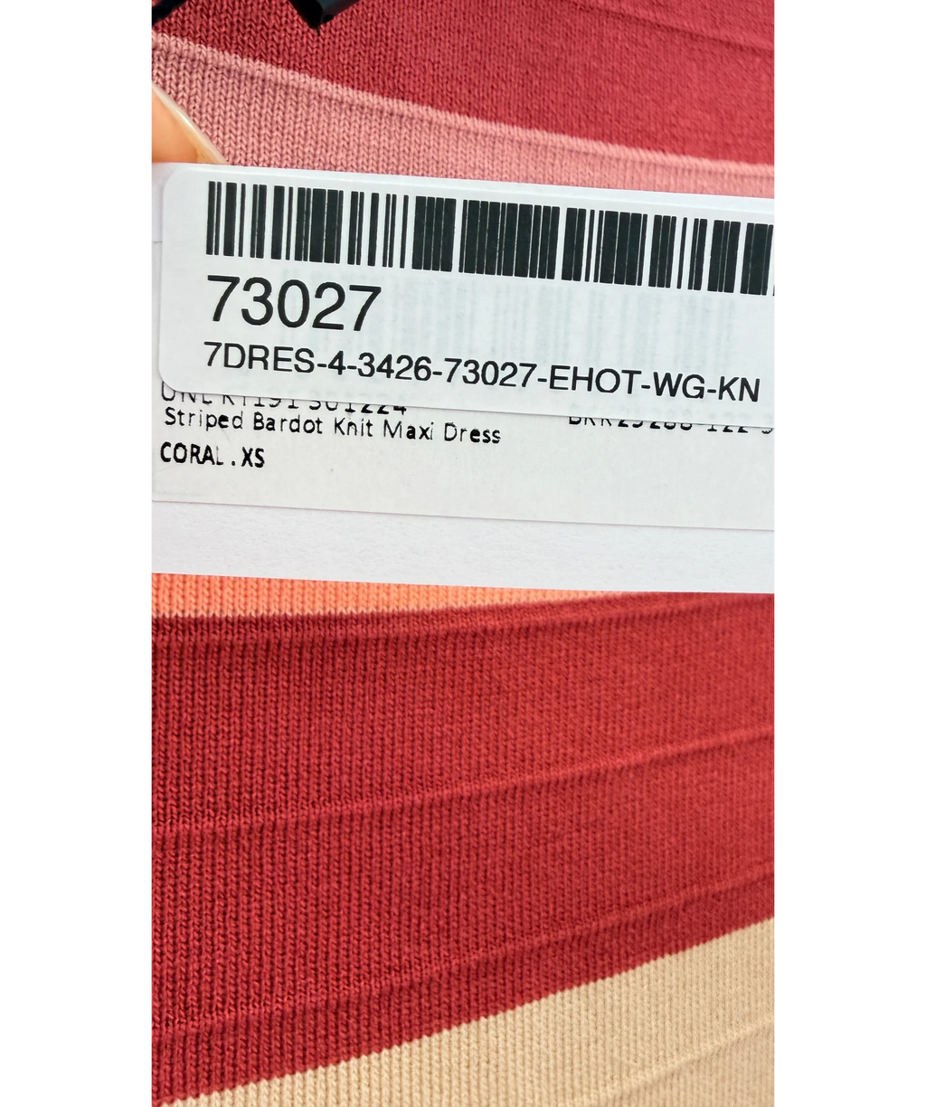 KAREN MILLEN Pink Striped Bardot Knit Maxi Dress Coral  PINK, size UK XS — care label