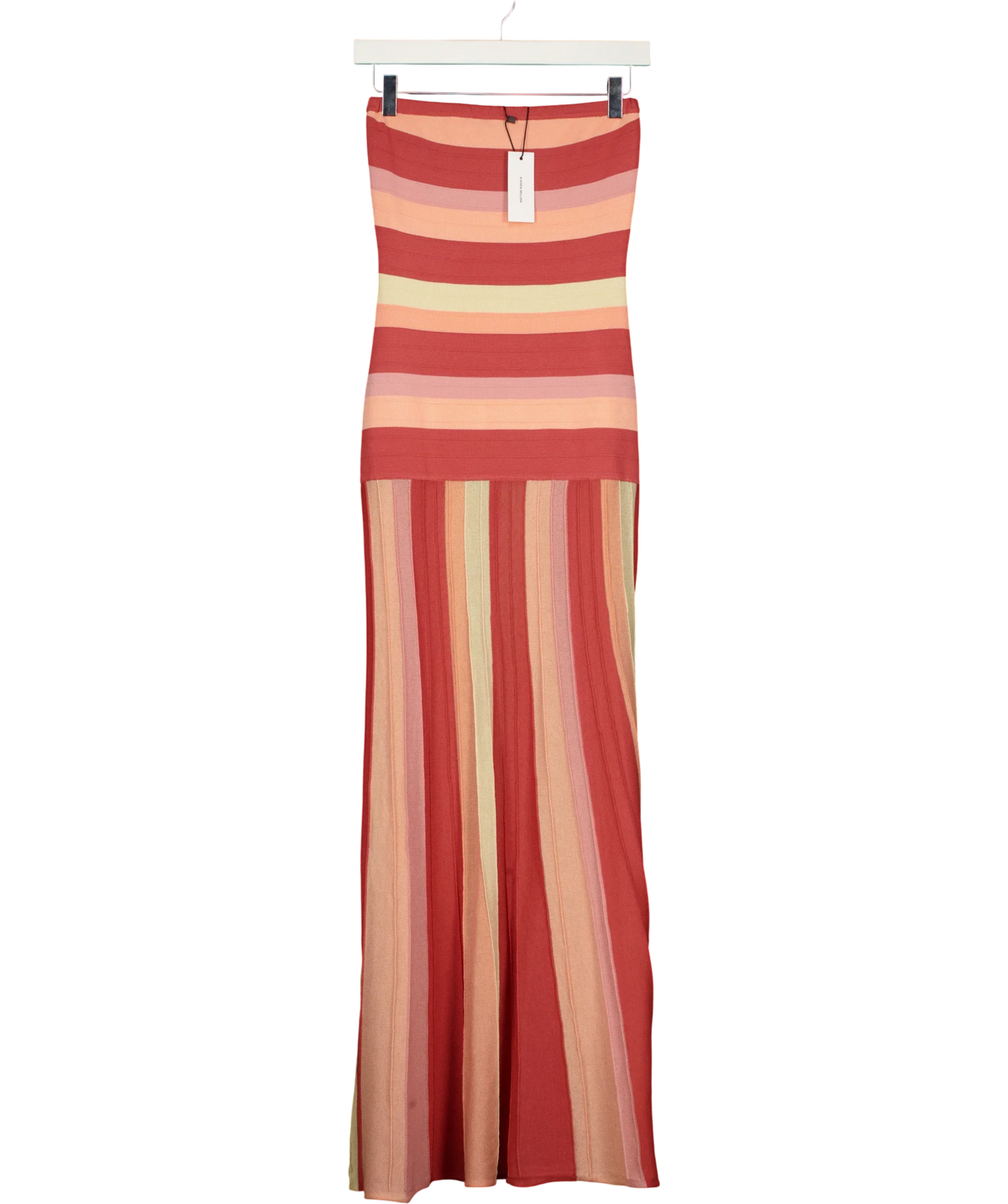 KAREN MILLEN Pink Striped Bardot Knit Maxi Dress Coral  PINK, size UK XS — front