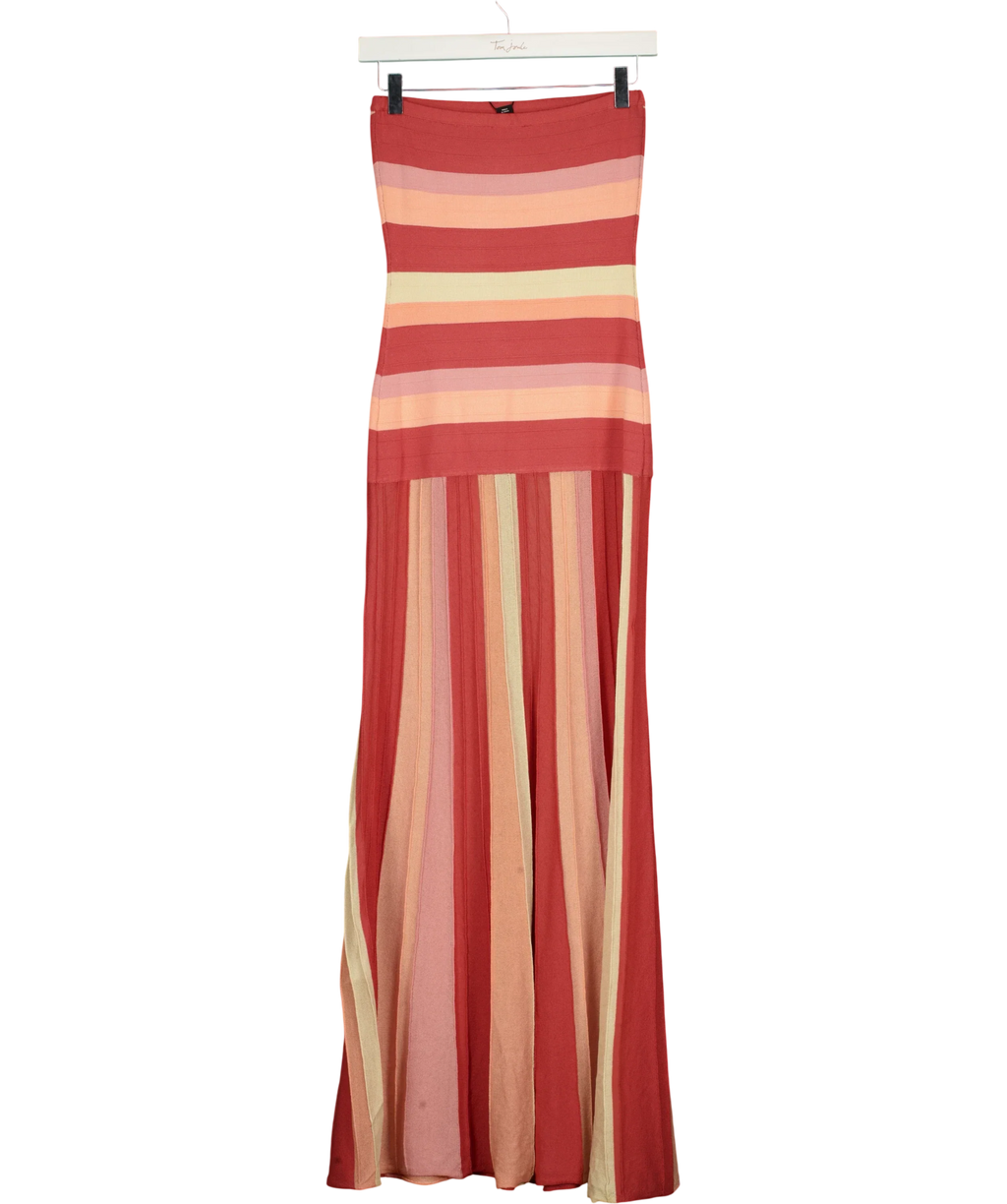 KAREN MILLEN Pink Striped Bardot Knit Maxi Dress Coral  PINK, size UK XS — back