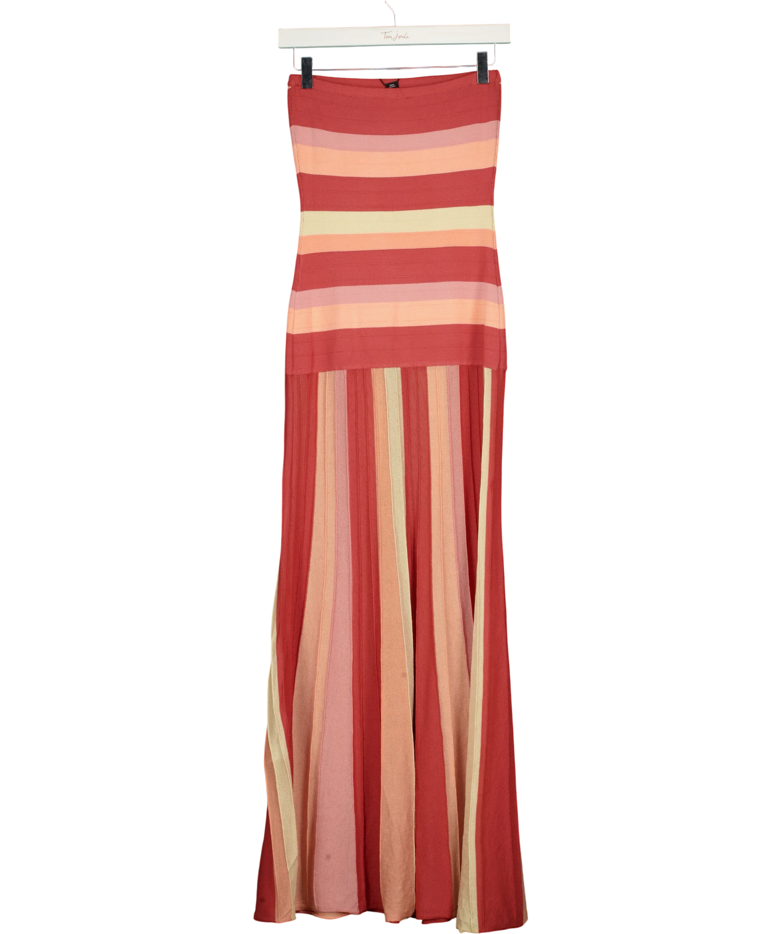 KAREN MILLEN Pink Striped Bardot Knit Maxi Dress Coral  PINK, size UK XS — back