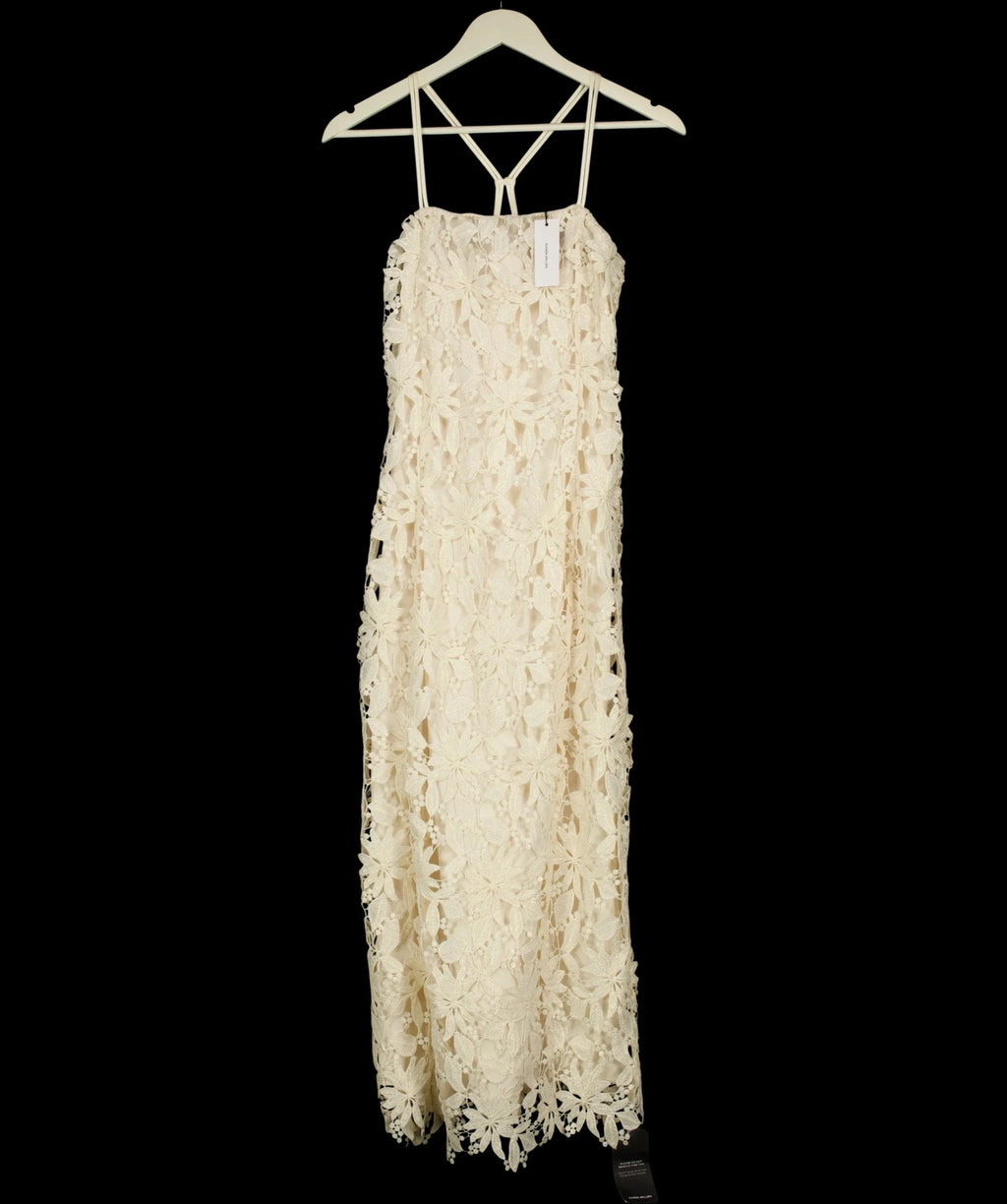 KAREN MILLEN Cream Lace Detail Strappy Midi Dress, size UK 6 — detail