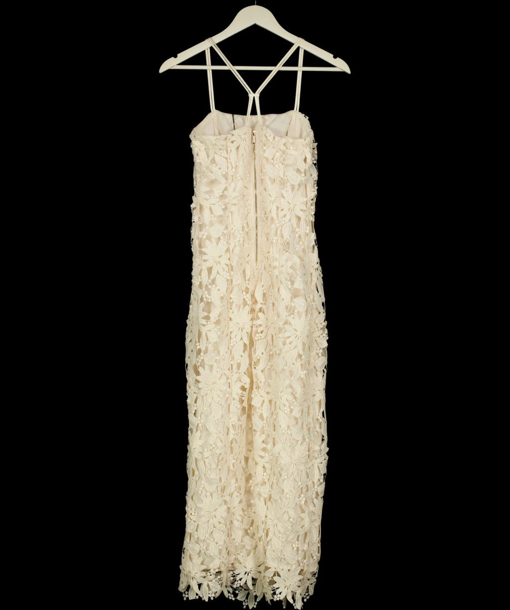 KAREN MILLEN Cream Lace Detail Strappy Midi Dress, size UK 6 — label