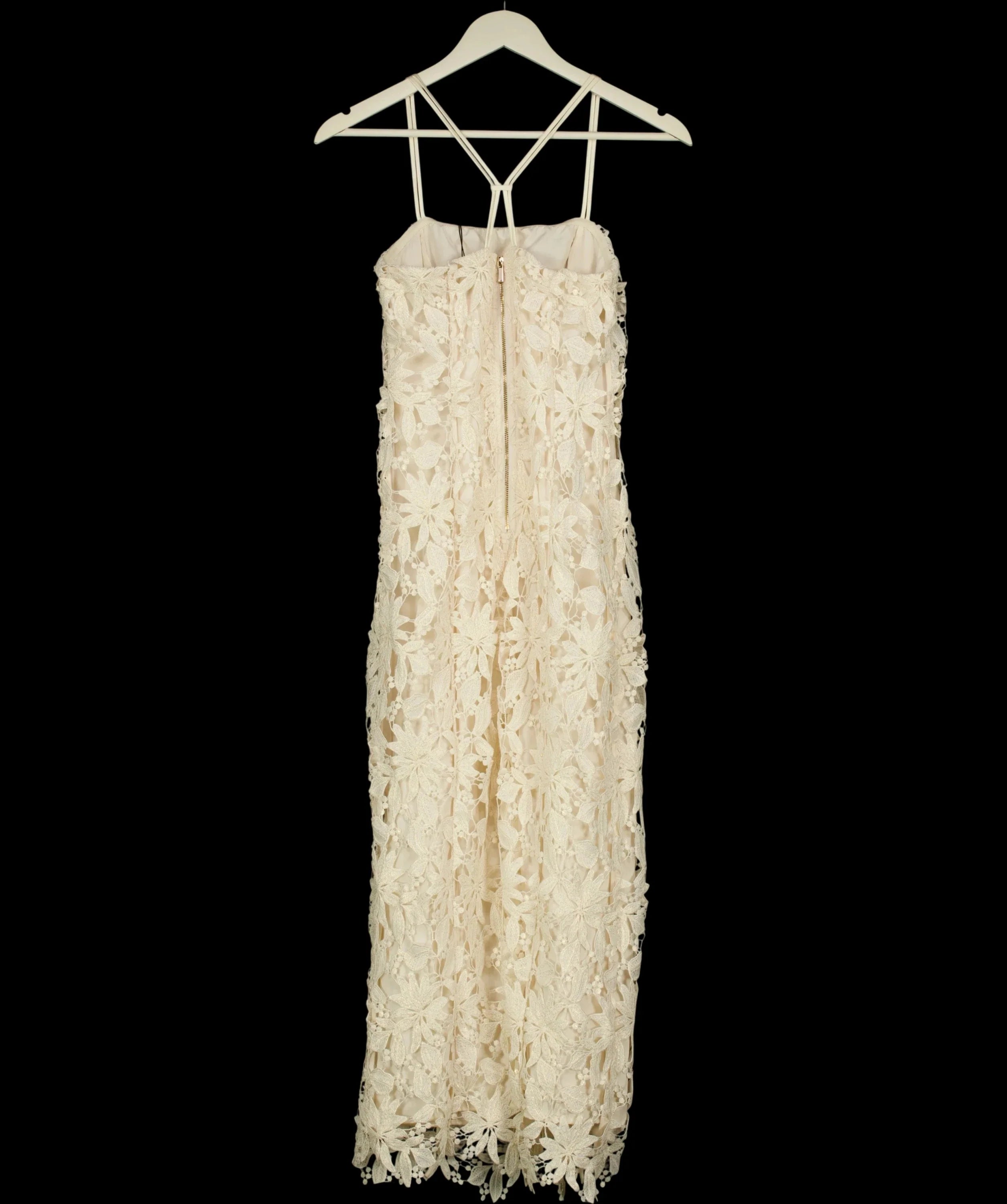 KAREN MILLEN Cream Lace Detail Strappy Midi Dress, size UK 6 — label