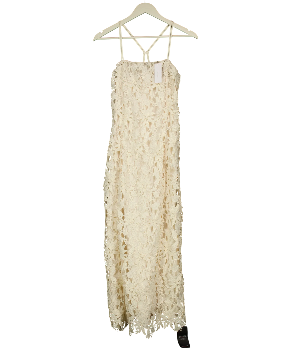 KAREN MILLEN Cream Lace Detail Strappy Midi Dress, size UK 6 — front