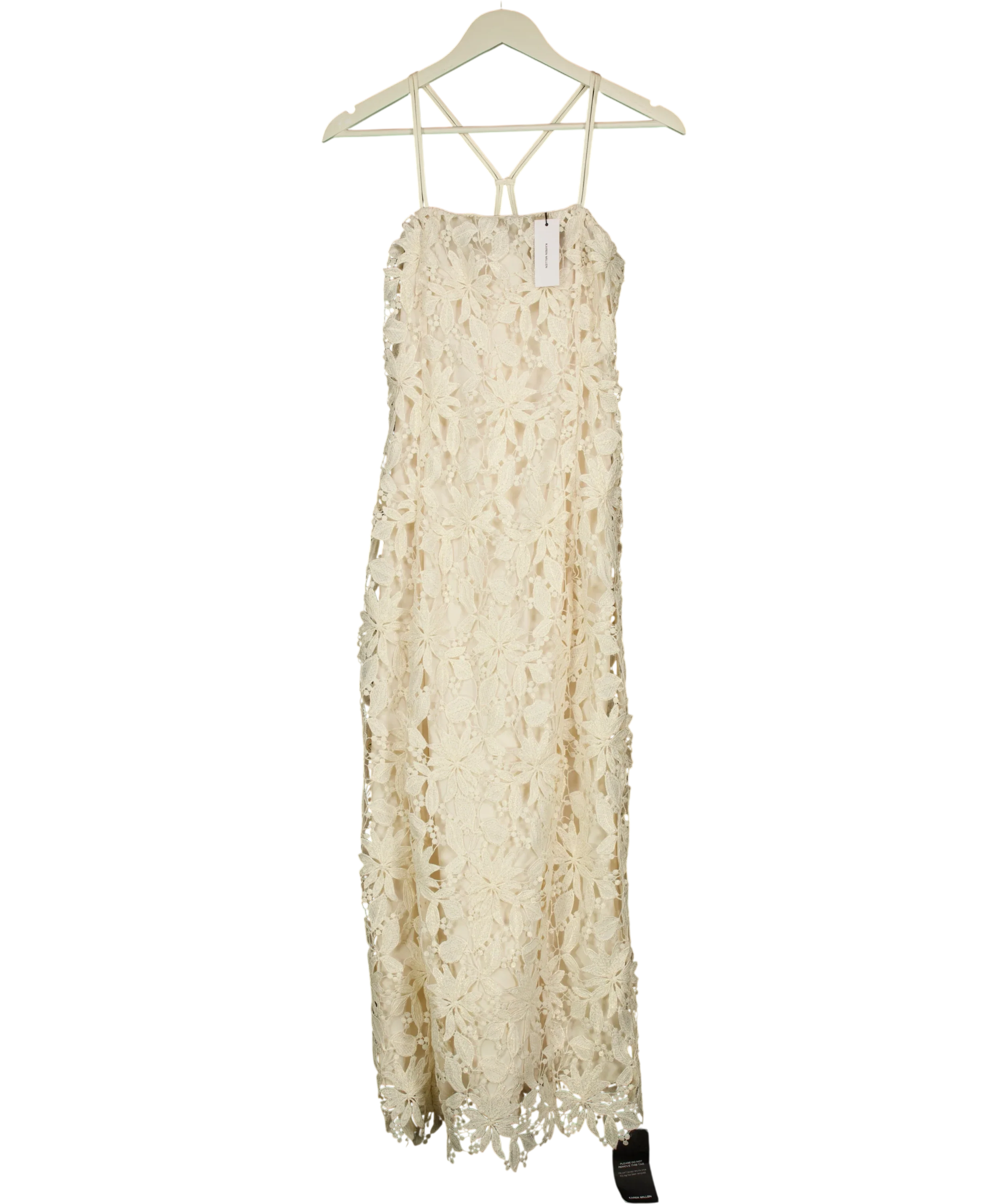 KAREN MILLEN Cream Lace Detail Strappy Midi Dress, size UK 6 — front