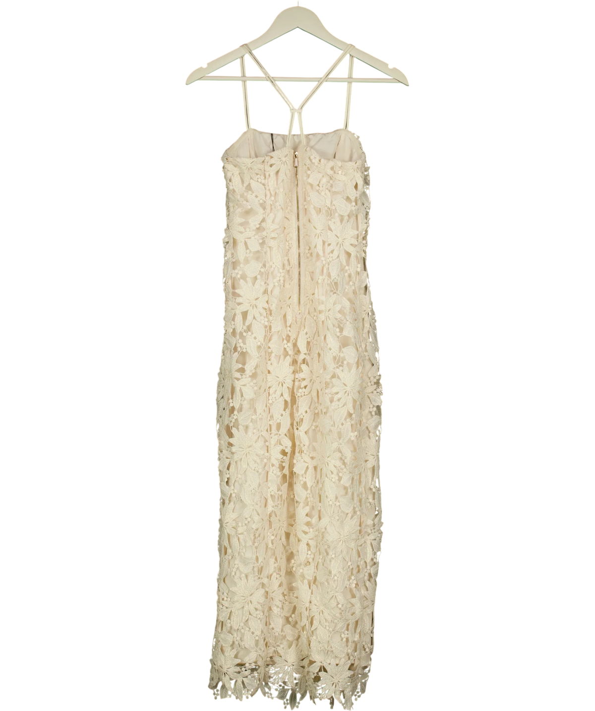 KAREN MILLEN Cream Lace Detail Strappy Midi Dress, size UK 6 — back