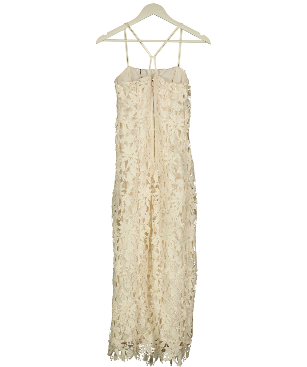 KAREN MILLEN Cream Lace Detail Strappy Midi Dress, size UK 6 — back