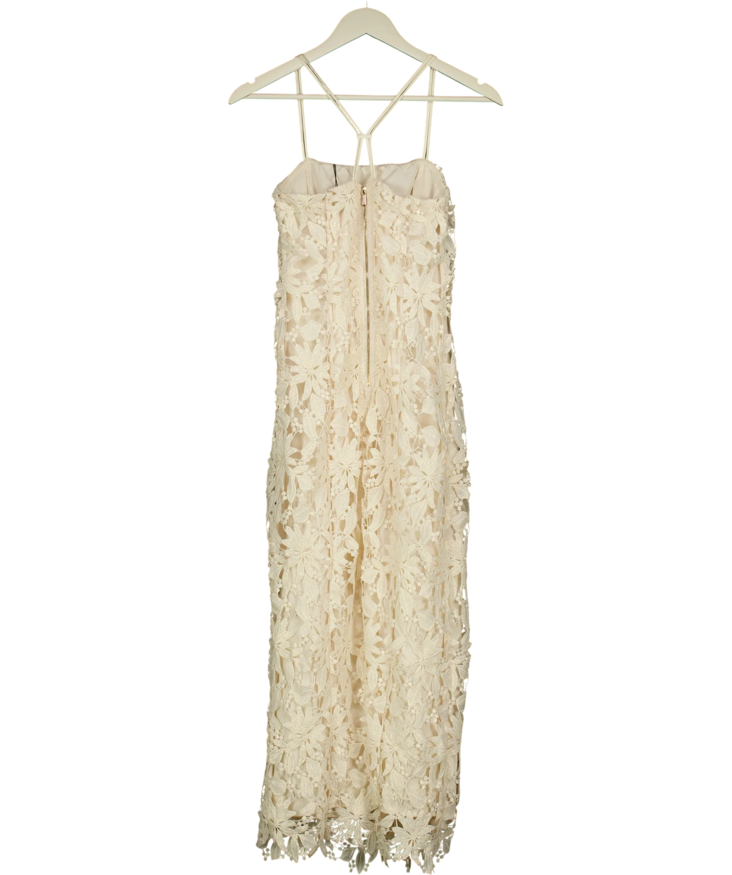 KAREN MILLEN Cream Lace Detail Strappy Midi Dress, size UK 6 — back