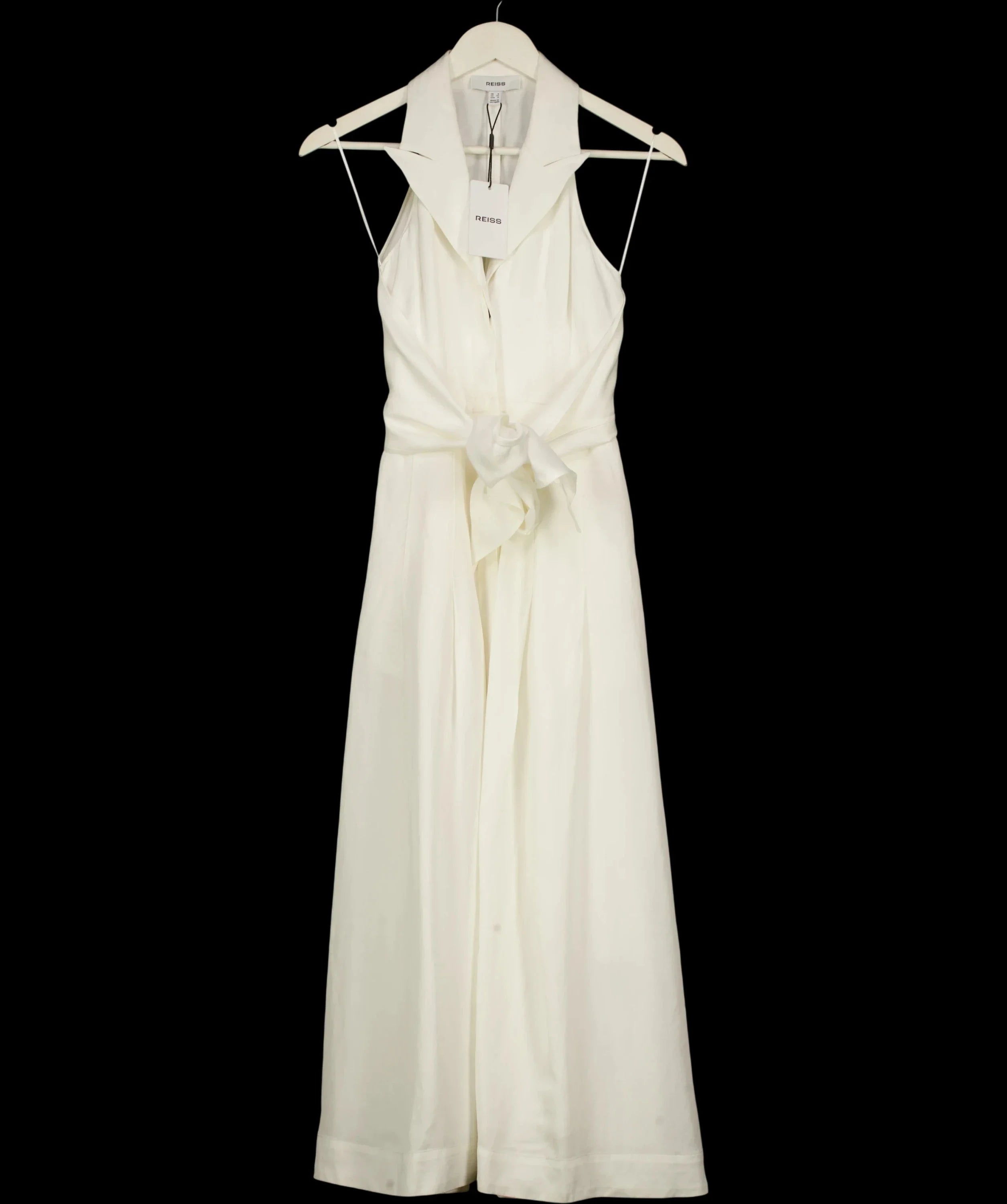 REISS White Tor Halterneck Tie Front Midi Dress Ivory white, size UK 4 — label