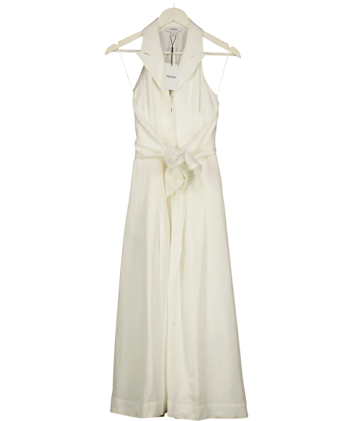 REISS White Tor Halterneck Tie Front Midi Dress Ivory white, size UK 4 — front