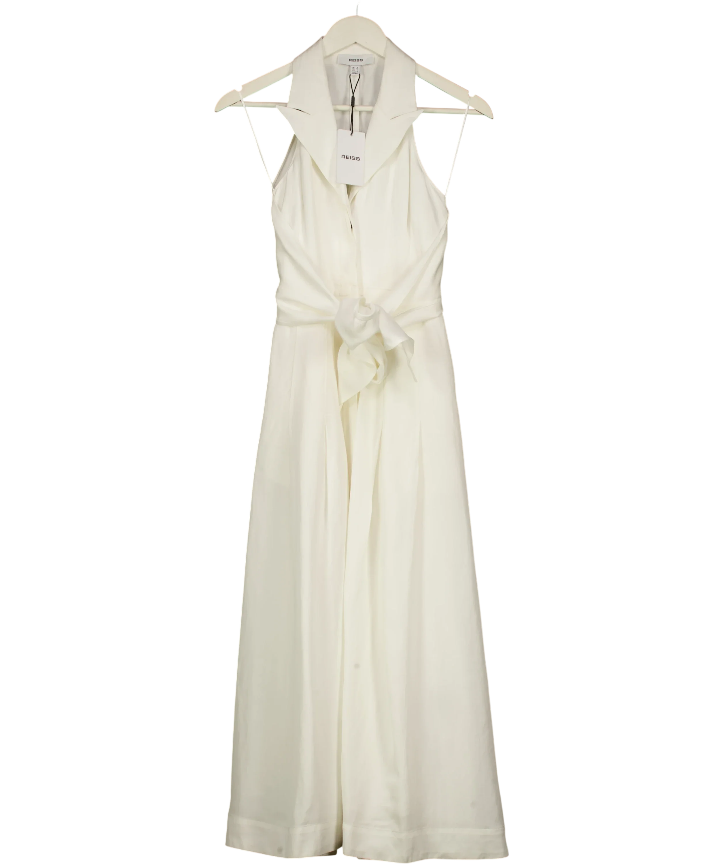 REISS White Tor Halterneck Tie Front Midi Dress Ivory white, size UK 4 — front
