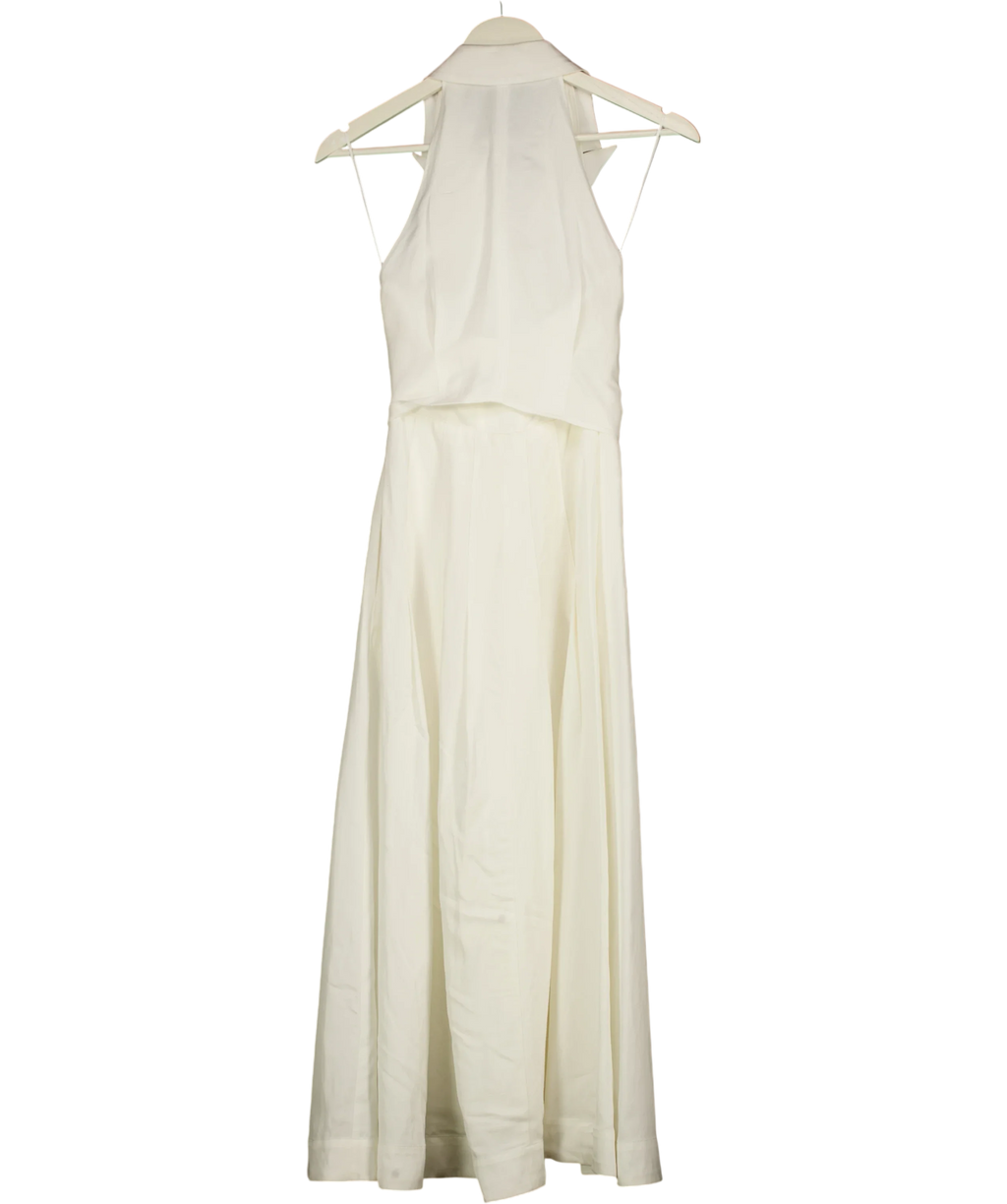 REISS White Tor Halterneck Tie Front Midi Dress Ivory white, size UK 4 — back