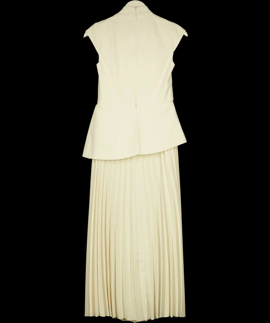 KAREN MILLEN Cream Tailored Crepe Asymmetric Pleat Maxi Dress, size UK 6 — care label