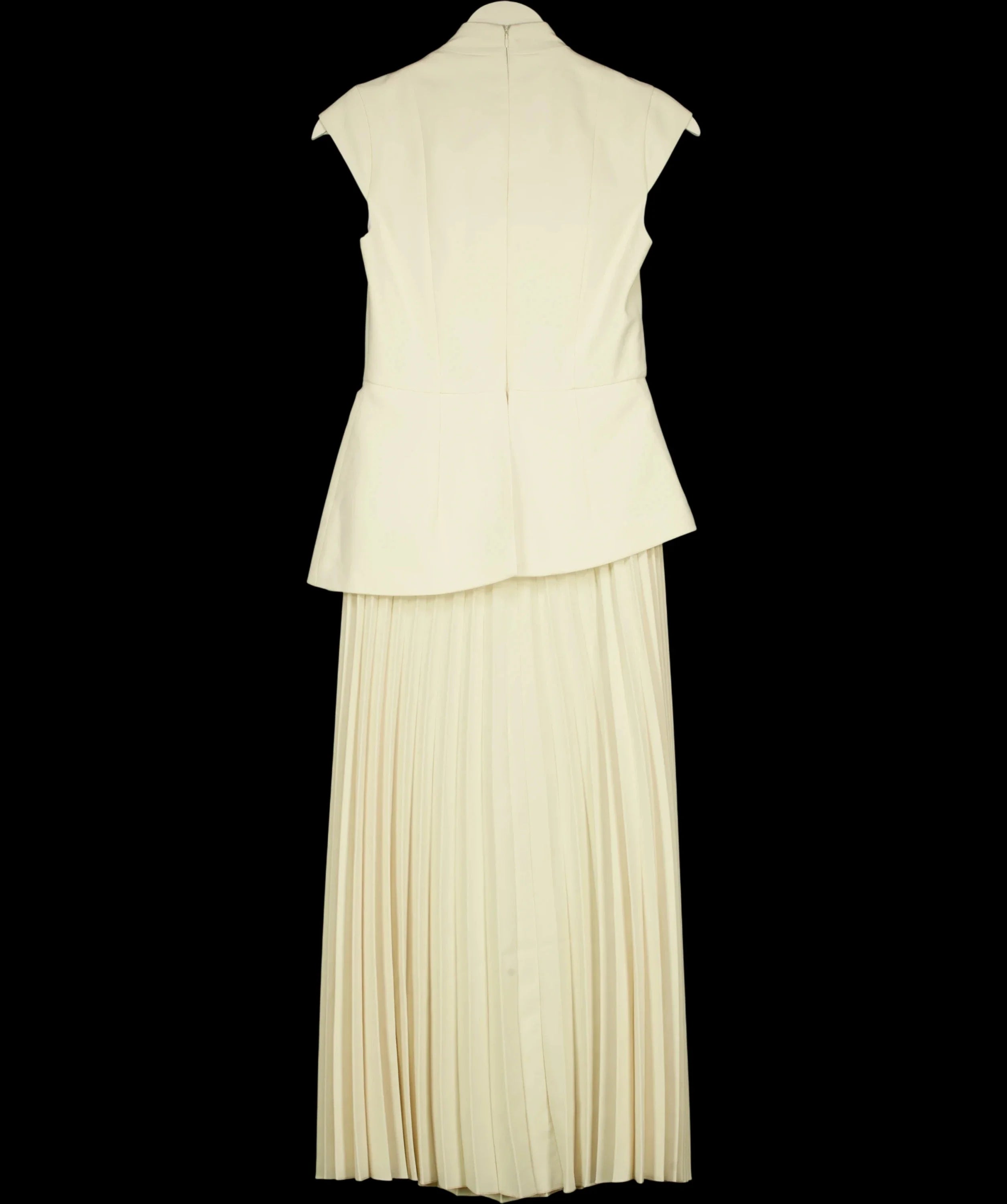 KAREN MILLEN Cream Tailored Crepe Asymmetric Pleat Maxi Dress, size UK 6 — care label